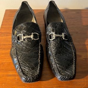 Belvedere 9.5 Crocodile Lizard Dress Shoe Loafer Slip On Black